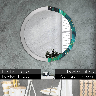 Round decorative wall mirror Emerald green marble