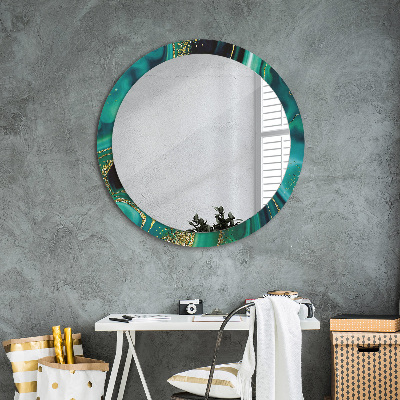 Round decorative wall mirror Emerald green marble