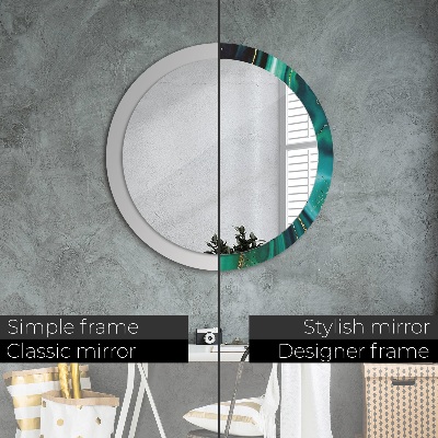 Round decorative wall mirror Emerald green marble