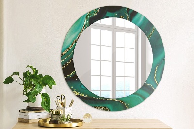 Round decorative wall mirror Emerald green marble