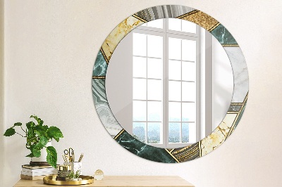 Round decorative wall mirror Marble agate and gold