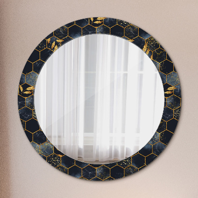 Round mirror printed frame Marble hexagon