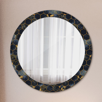 Round mirror printed frame Marble hexagon