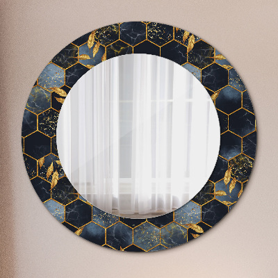 Round mirror printed frame Marble hexagon