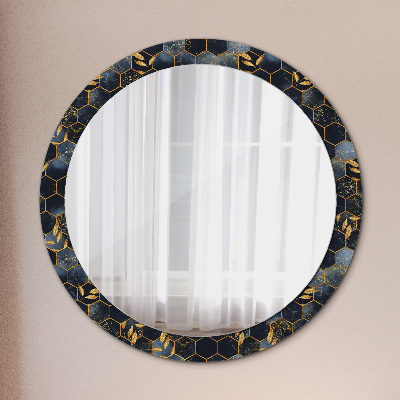 Round mirror printed frame Marble hexagon