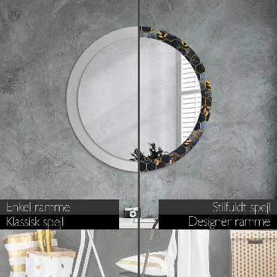 Round mirror printed frame Marble hexagon