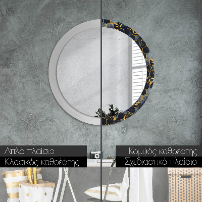 Round mirror printed frame Marble hexagon