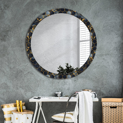 Round mirror printed frame Marble hexagon