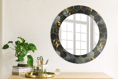 Round mirror printed frame Marble hexagon