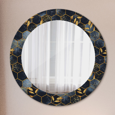 Round mirror printed frame Marble hexagon