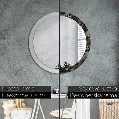 Round mirror printed frame Marble hexagon