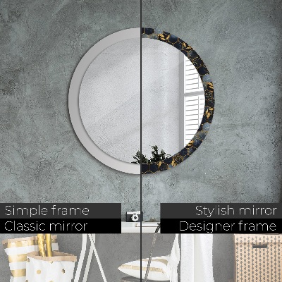 Round mirror printed frame Marble hexagon