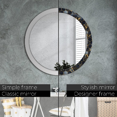 Round mirror printed frame Marble hexagon