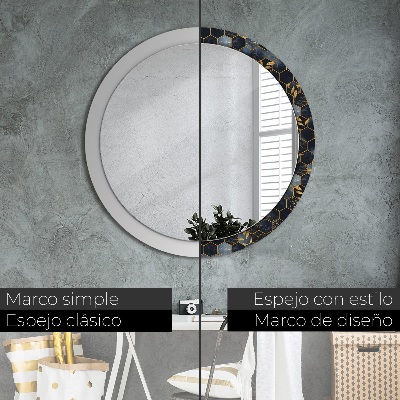 Round mirror printed frame Marble hexagon