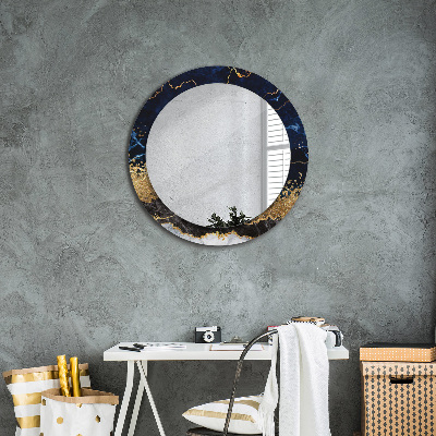 Round mirror printed frame Blue marble