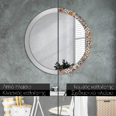 Round mirror printed frame Turkish pattern