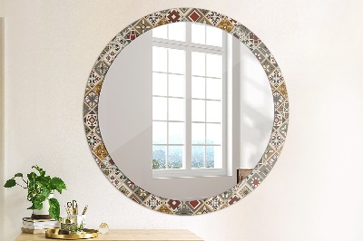 Round mirror printed frame Turkish pattern