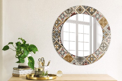 Round mirror printed frame Turkish pattern