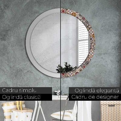 Round mirror printed frame Turkish pattern