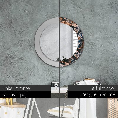 Round decorative wall mirror Dark tropical leaves