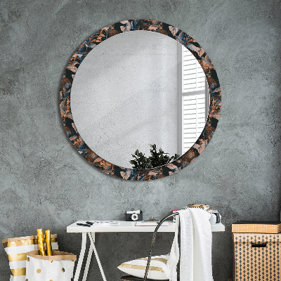 Round decorative wall mirror Dark tropical leaves