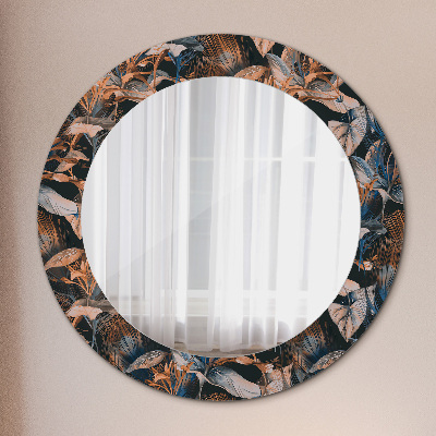 Round decorative wall mirror Dark tropical leaves