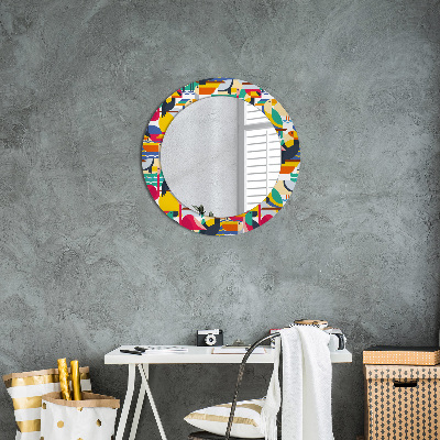 Round decorative wall mirror Geometric tropical birds