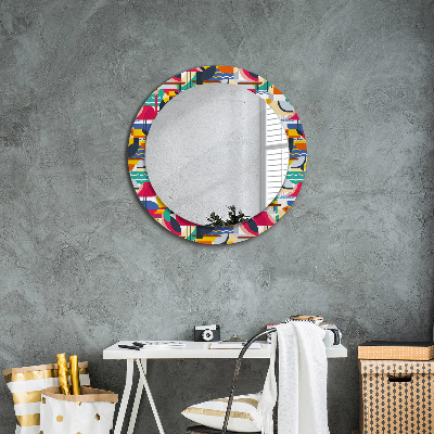 Round decorative wall mirror Geometric tropical birds