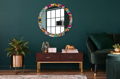 Round decorative wall mirror Geometric tropical birds