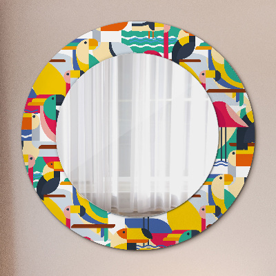 Round decorative wall mirror Geometric tropical birds