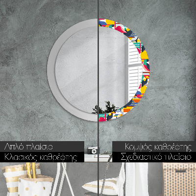 Round decorative wall mirror Geometric tropical birds