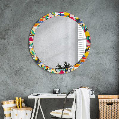 Round decorative wall mirror Geometric tropical birds