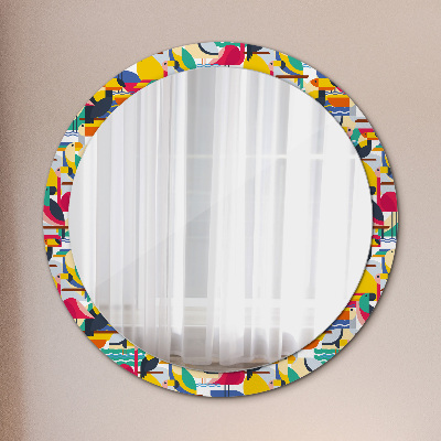 Round decorative wall mirror Geometric tropical birds