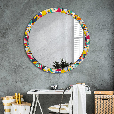 Round decorative wall mirror Geometric tropical birds