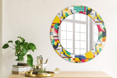 Round decorative wall mirror Geometric tropical birds