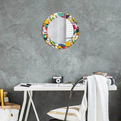 Round decorative wall mirror Geometric tropical birds