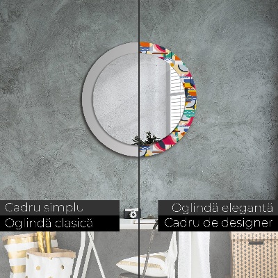 Round decorative wall mirror Geometric tropical birds