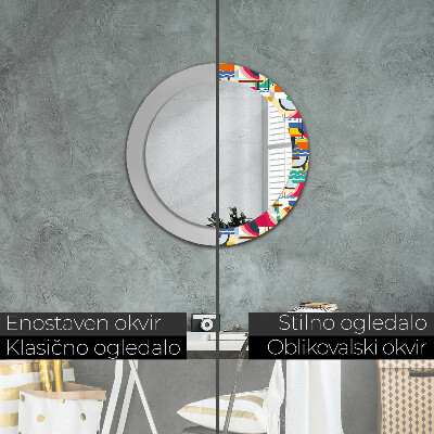 Round decorative wall mirror Geometric tropical birds