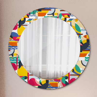 Round decorative wall mirror Geometric tropical birds