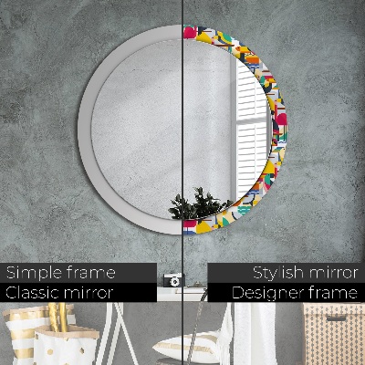 Round decorative wall mirror Geometric tropical birds