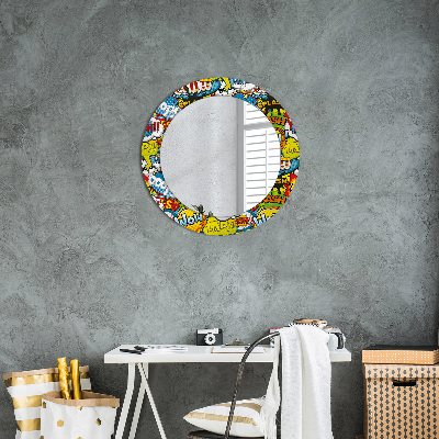 Round decorative wall mirror Comics style pattern