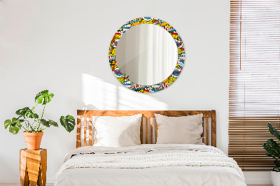 Round decorative wall mirror Comics style pattern