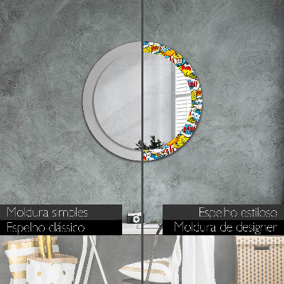 Round decorative wall mirror Comics style pattern