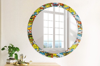 Round decorative wall mirror Comics style pattern