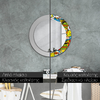 Round decorative wall mirror Comics style pattern