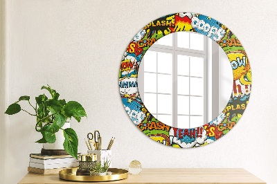 Round decorative wall mirror Comics style pattern