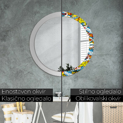 Round decorative wall mirror Comics style pattern