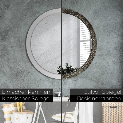 Round decorative wall mirror Steel texture