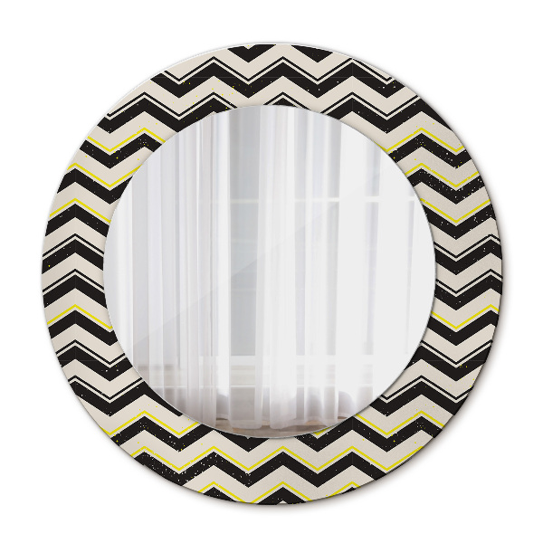 Round mirror printed frame Zig-zag pattern