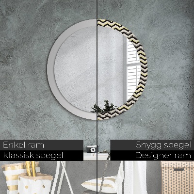 Round mirror printed frame Zig-zag pattern